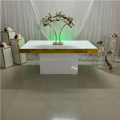 China Party Rectangle Multishape Gold Wedding Cake Table Acrylic Wedding Reception Table For Event Party for sale