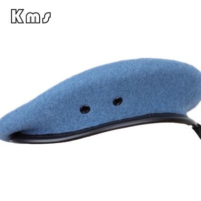 China Wholesale Character KMS Ready To Ship Military Beret Hats Embroidered Army Military Wool Blue Tactical Beret for sale