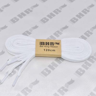 China 1cm Flat Soft Cotton Premium Flat Polyester Black White Black Laces for sale