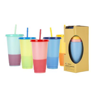 China Sustainable Hot Selling Bpa Free Plastic Drinking Cups Color Changing Cup With Lid And Straw for sale