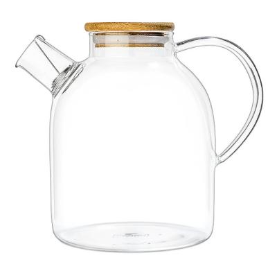 China New Design 1800ML High Borosilicate Sustainable Glass Teapot Glass Jug Water Jug With Bamboo Lid for sale