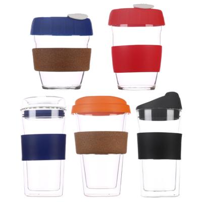 China Sustainable Hot Sales Double Wall High Borosilicate Tea Coffee Water Bottle Cup With Silicone Lid And Wooden Lid for sale