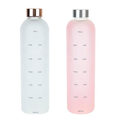 China Sustainable Custom Wholesale Logo Clear Frosted Glass Water Bottle With Lid for sale