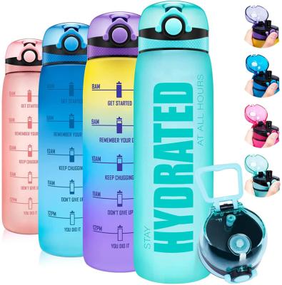 China Custom Wholesale Viable BPA Free Plastic Motivational Fitness 32oz Wide Mouth Sports Drink Water Bottle With Time Markero for sale