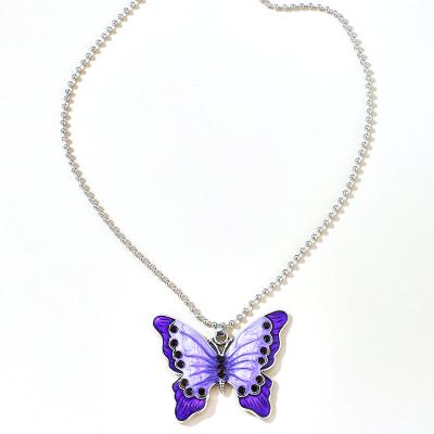 China 2020 FASHIONABLE European and American Purple Diamond Butterfly Alloy Fashion Accessories New Pendant Necklace. for sale