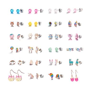 China Lovely cute hot sale girl jewelry 12 pairs stud earring alloy love fox cat horse sets costume for young ladies. for sale