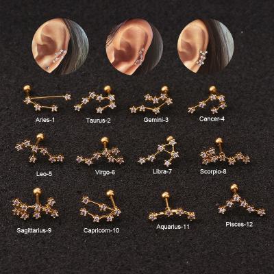 China New Zirconium 12 Earring Cute Korean Creative Personality Stainless Steel Cartilaginous Pierced Earring for sale