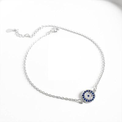 China Trendy S925 Sterling Silver Blue Devil's Eye Beach Feet Women's Simple Anklet. for sale