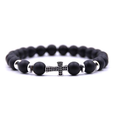 China Trendy Fashion Men'S Black Beaded Handmade Cross Bracelet Beaded Bracelets for sale