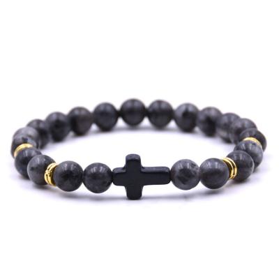 China Fashionable black cross is popular in natural stone elastic bracelet volcanic stone bracelet for men and women for sale