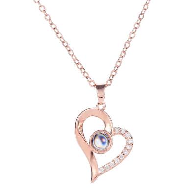 China Trendy 100 Languages ​​I Love Your Memory Heart Necklace Crystal, Rhinestone for sale