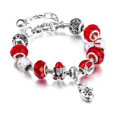 China 2019 Popular High Quality Christmas Red Crystal Glass Set 925 Silver Charm Beads Fit European Bracelet For Christmas Gift for sale