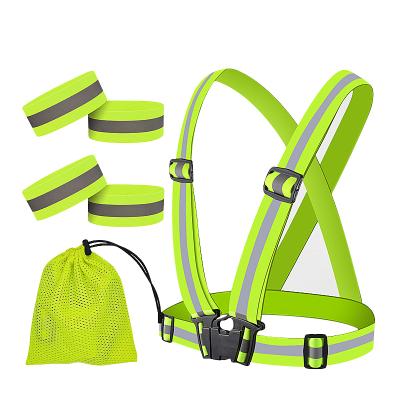 China Elastic Water Proof RTS 6PCS Adjustable Running Visibility Sash Top Set Buckle Closure Custom Logo Reflective Safety Vest for sale