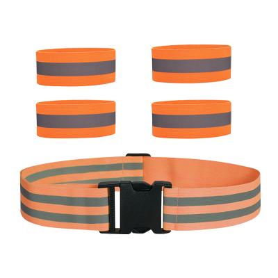 China High Visibility Water Proof RTS 2 Pack Set Logo Adjustable Cheap Reflective Safety Custom Waistband Set Leg Arm Wrist Ankle Elastic Band for sale