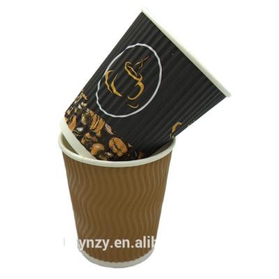 China 100% Disposable Eco-friendly Ripple Wall Coffee Paper Cup With Lid For Cold-Hot Drink for sale