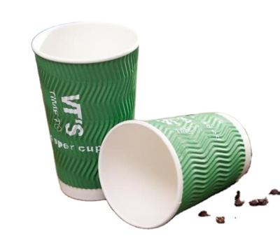 China Disposable Biodegradable Green Coffee Take Away Ripple Wallpaper Cup for sale