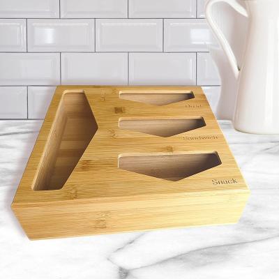 China Sustainable Bag Organizer Premium Sandwich Box Bag Storage Organizer Wooden Bamboo Ziplock Holder for sale