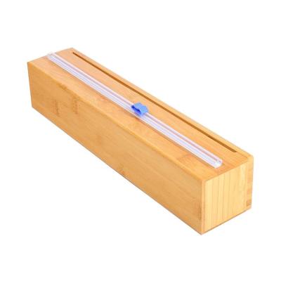 China Durable Reusable Sturdy Wooden Wooden Stretch Cling Bamboo Plastic Wrap Dispenser And Foil Bamboo Dispenser With Cutter for sale