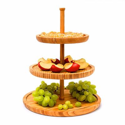 China Sustainable 3-Tier Round Bamboo Tray Fruit Food Holder Stand For Party for sale