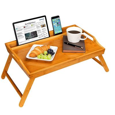 China Sustainable Bamboo Bed Tray Serving Media Trays With Phone Holder for sale