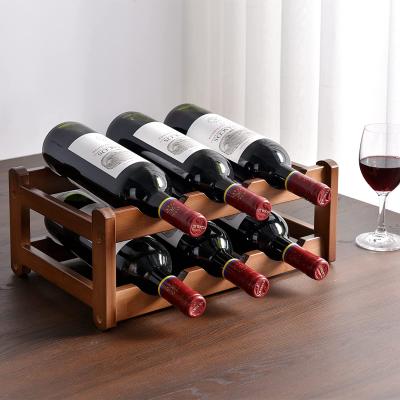 China Home Free Standing Bamboo Wine Rack 6 Tier 2 Bottles Wine Rack Wooden Countertop Wine Rack Bamboo Rack for sale