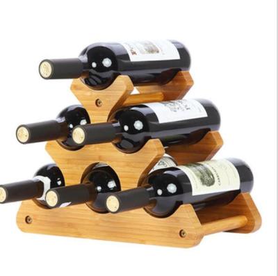 China High Quality Home Decor Eco-Friendly 6 Bottle Countertop Space Saving Rack Bamboo Wooden Wine Bottle Rack With Glass Rack for sale