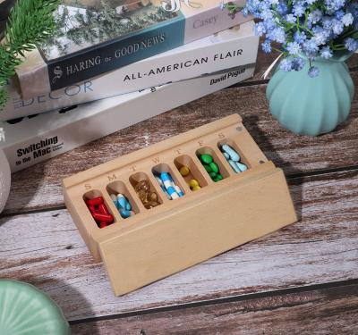 China Pill Case Organizer Seven Day Luxury Bamboo Pill Box Pill Container Vitamin Designer Enough for sale