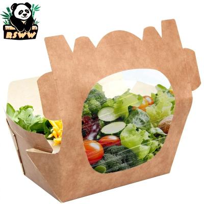 China Bio-degradable Custom Disposable Takeout Box Biodegradable Eco-friendly Takeaway Kraft Paper Food Containers Packaging Lunch Dinner Salad Boxes for sale