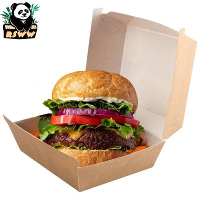 China Recyclable Custom Logo Paperboard Burger Box Recyclable Biodegradable Takeout Hot Hold French Fries Snacks Kraft Paper Hamburger Boxes for sale