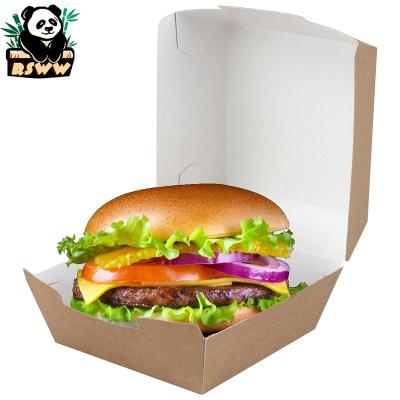 China Recyclable Custom Print Fast Food Containers Clamshell Hamburger Box Snack Chips Fries Recycled Eco-friendly To-go Kraft Paper Burger Boxes for sale