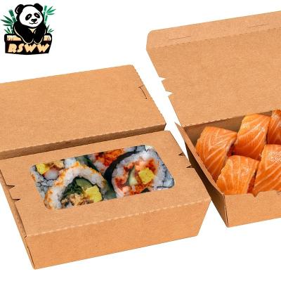 China Recycled Materials Customized Logo Disposable Kraft Paper Box Food Containers Recyclable Eco-friendly Biodegradable Custom Takeaway Sushi Boxes for sale