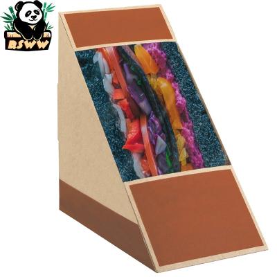 China Recycled Materials Custom Logo Paperboard Packaging with Window Disposable Compostable Recycled Fast Food Lunch Takeaway Kraft Paper Sandwich Boxes for sale