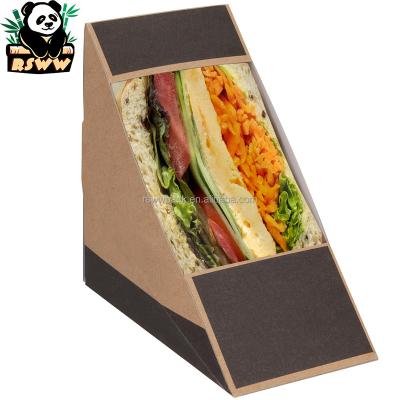 China Recycled Materials Custom Logo Fast Food Containers Paper Packaging Window Disposable Compostable Recycled Degradable Takeaway Paper Sandwich Boxes for sale