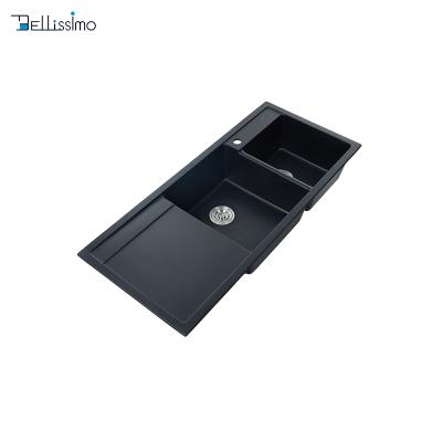 China Without Faucet LD-CS02 China Factory Price Size Black Granite 1160*510*220 Resinsquare Double Bowl Kitchen Sink for sale