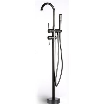 China New Design Floor Stand Faucets SM23038 Luxury Matte Black Floor Stand Bathroom Tub Shower Mixer Tap for sale