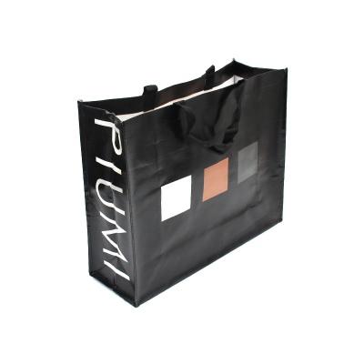 China Recyclable Reusable Handled Packaging Grocery Gravure Printed Promotional Black Laminated Nonwoven Bags For Shopping With Logo for sale