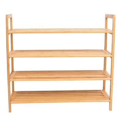 China No Adjustable Rustic Style Design Entryway Organizer Bamboo Wood Shoe Bench Storage Shelf Home Free Standing Shoe Rack for sale