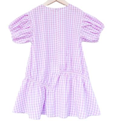 China Latest Style Kids Girls Breathable Boutique Dress Clothes Short Sleeve Canvas Cotton Plaid Ruffle Kids Clothing for sale