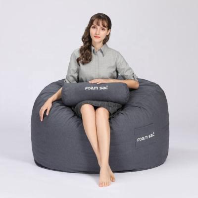 China Sofa Bed Custom Knitted Pattern Filled Bean Bag Chair Dusty Blue Wool Fabric Memory Foam for sale