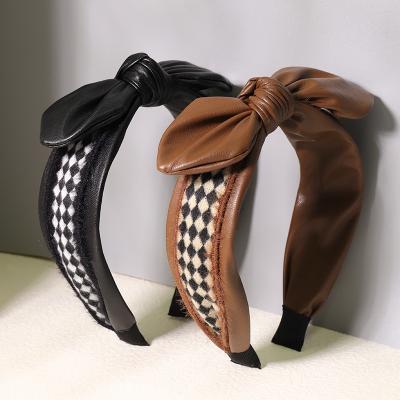 China Wholesale Fashion Headband New Fashion Cloth And PU Leather Knot Headband Women Hair Accessories Bow Wide Brim Headband for sale