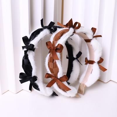 China Fashion Autumn Winter Fashion New Hair Band Korean Women Wide Brim PU Hair Accessories Bow Leather Headband for sale