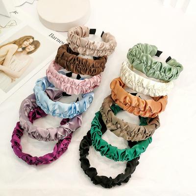 China New face pleated satin headband women hair accessories solid color menhaden cloth headband ladies fashion wide brim for sale