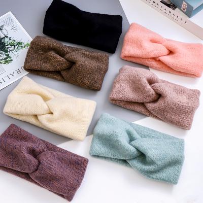 China Wholesale Korean Hair Decoration Hairband Fashion Solid Color Headbands Women New Knitting Hair Accessories Knitted Elastic Hair Band for sale