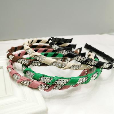 China Fashion Hair Hoop Wholesale New Fashion Leather Woven Headband Women Hair Accessories Rhinestone Headband for sale