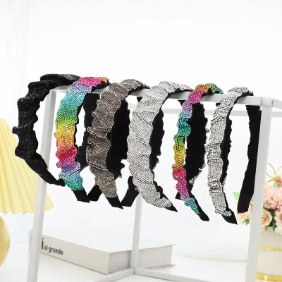 China New Fashion Rhinestone Circle Hair Decoration Hairband Women's Wide Brim Baroque Headband Colorful Wholesale Hair Accessories for sale