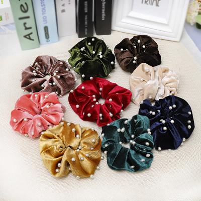 China New Hair Circle Women Ponytail Stretch Rope Solid Color Korean Pearl Velvet Hair Ring Fashion Hair Ring Hair Scrunchies Elastic Hair Scrunchies for sale