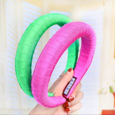 China New Hair Decoration Korean Fashion Hair Circle Solid Color Ribbon Wrapping Wide Brimmed Sponge Padded Headband Women Hair Accessories Hairband for sale