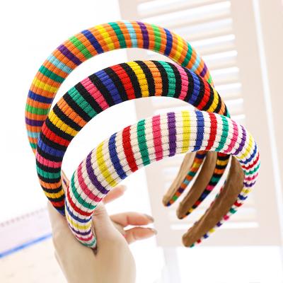 China New Fashion Hair Band Sponge Headband Fashion Girl Hair Handmade Rainbow Color Woolen Accessories for sale