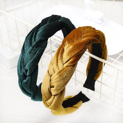 China Decoration Autumn Winter New Hair Hoop Fashion Solid Color Velvet Braided Headband Korean Women Hair Accessories Plush Headband for sale