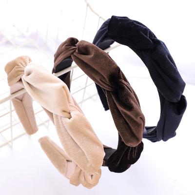 China Korean Fashion Solid Color Velvet Headband Women Hair Accessories Knotted Headband Autumn Winter New Hair Hoop Fashion for sale